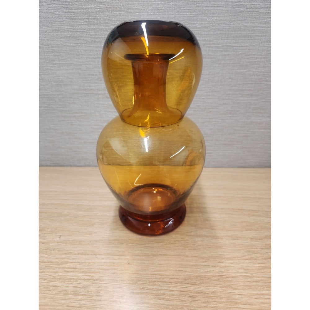 Vintage MCM Bedside Tumble Up Set Water Carafe And Glass Set Amber Glass